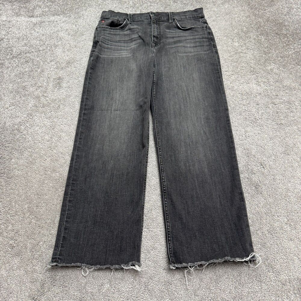 HUDSON Noa High Rise Crop Wide Leg Denim Jeans Womens 29 Faded Black Raw Hem Fit